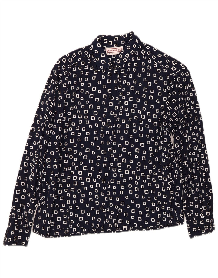 STEFANEL Chemise Femme UK 16 Large Bleu Marine Géométrique