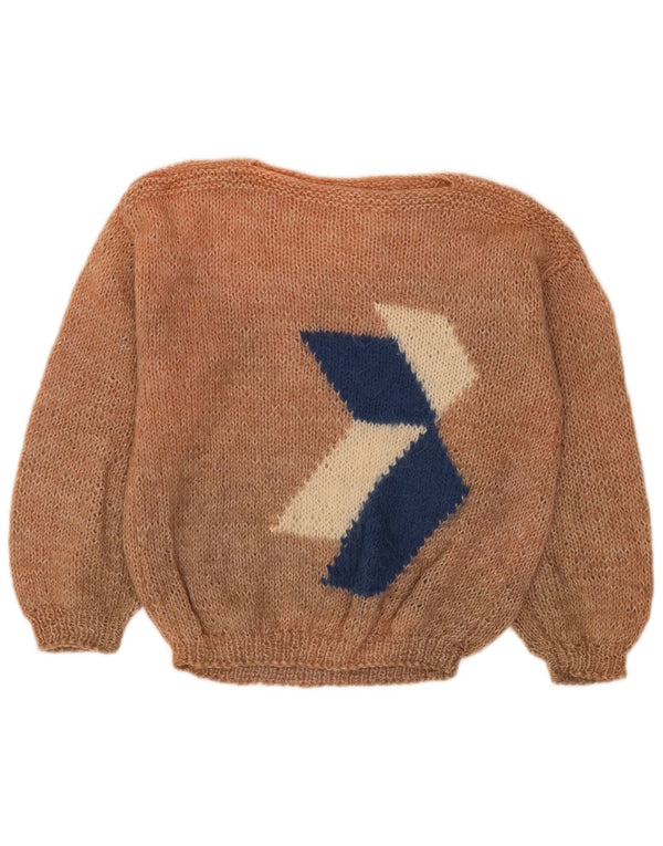 vintage Femmes Bateau Cou Jumper Pull UK 18 XL Brown Colourblock