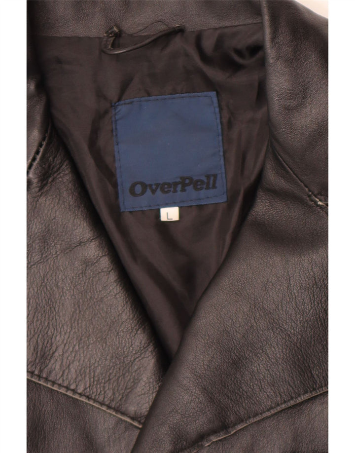 vintage Femme 3 Boutons Veste Blazer En Cuir UK 16 Grand Noir