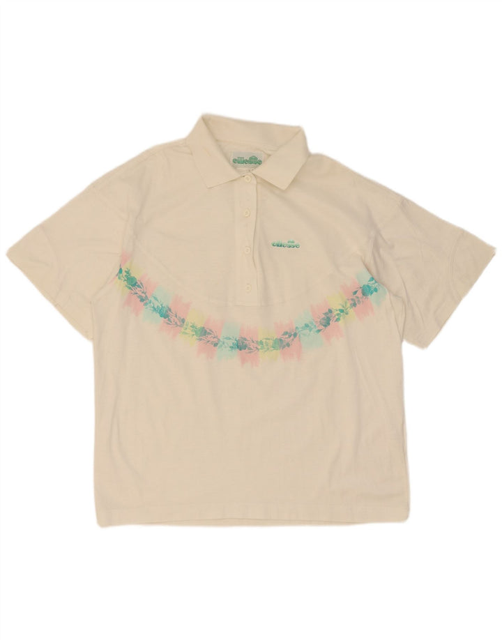Ellesse Polo Femme IT 44 Coton Floral Blanc Moyen