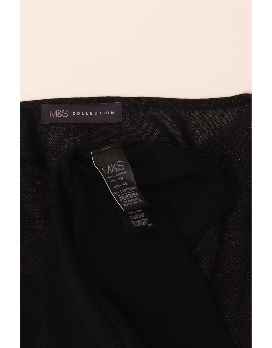 Marks & Spencer Haut à manches longues pour femme UK 18 XL Noir Viscose