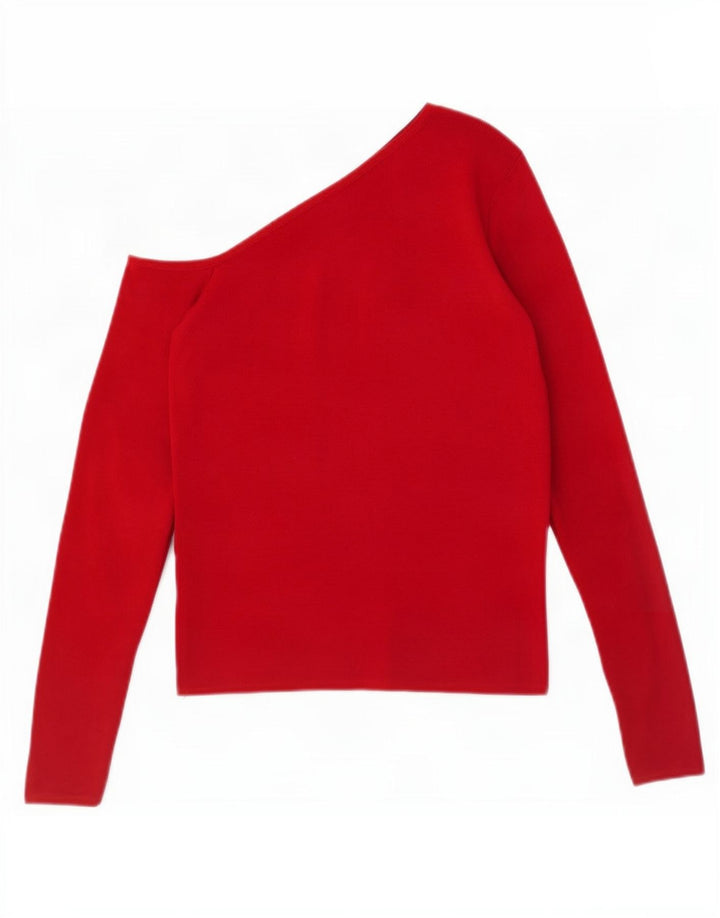 Zara Femme Haut Court Une Épaule UK 12 Viscose Rouge Moyen