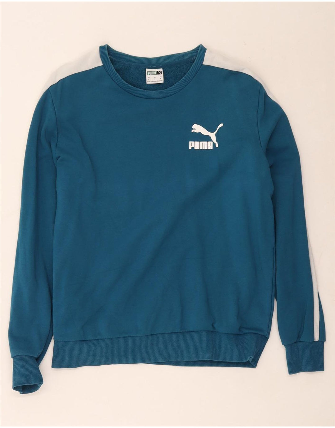 Puma Sweat-shirt en coton color block pour femme UK 44 Bleu moyen