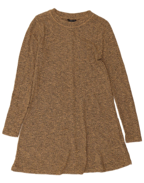 Topshop Robe pull à manches longues pour femme UK 40 Petit polyester moucheté beige