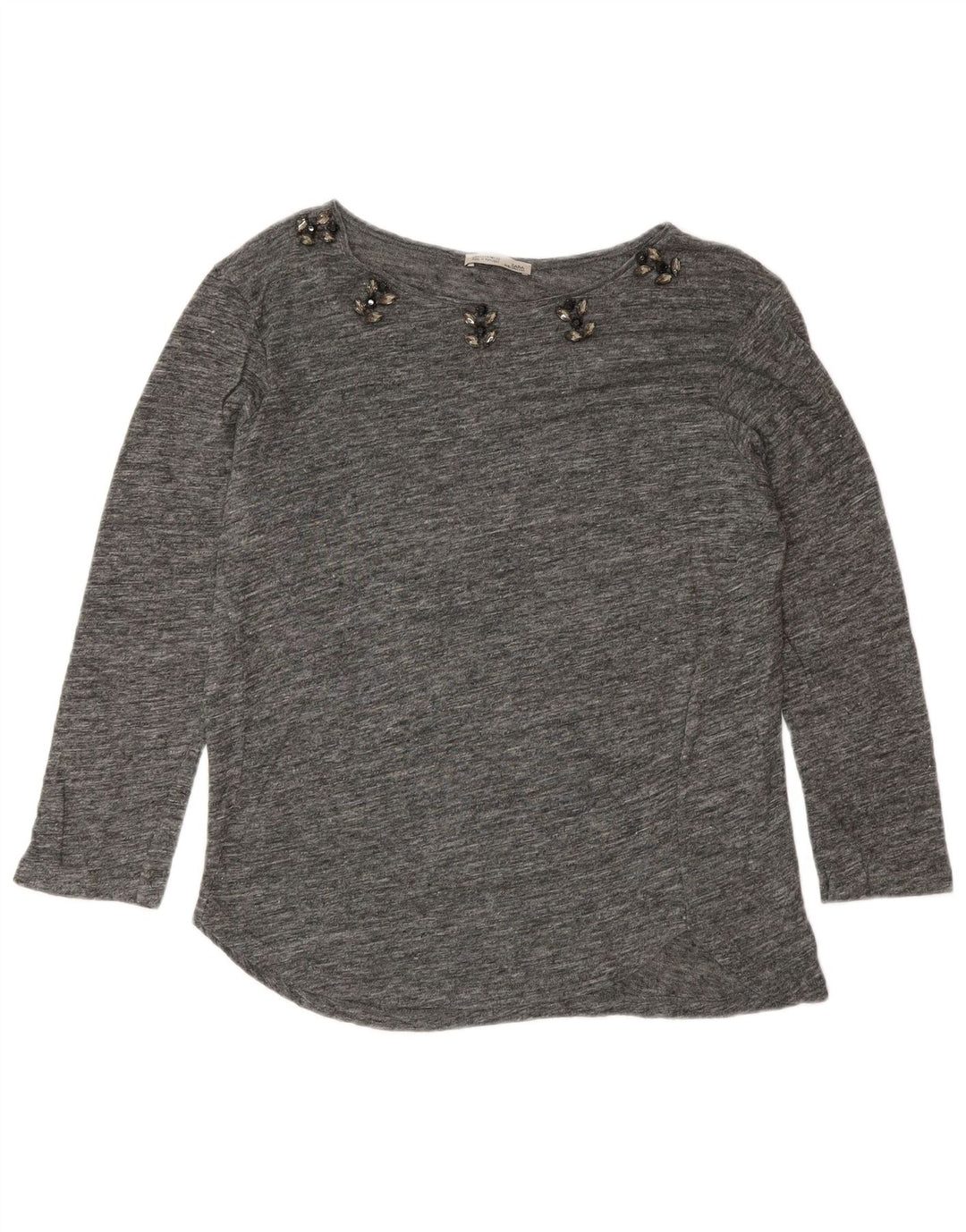 Zara Femme Top Manches 3/4 UK 14 Gris Moyen Moucheté