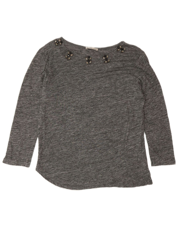 Zara Femme Top Manches 3/4 UK 14 Gris Moyen Moucheté