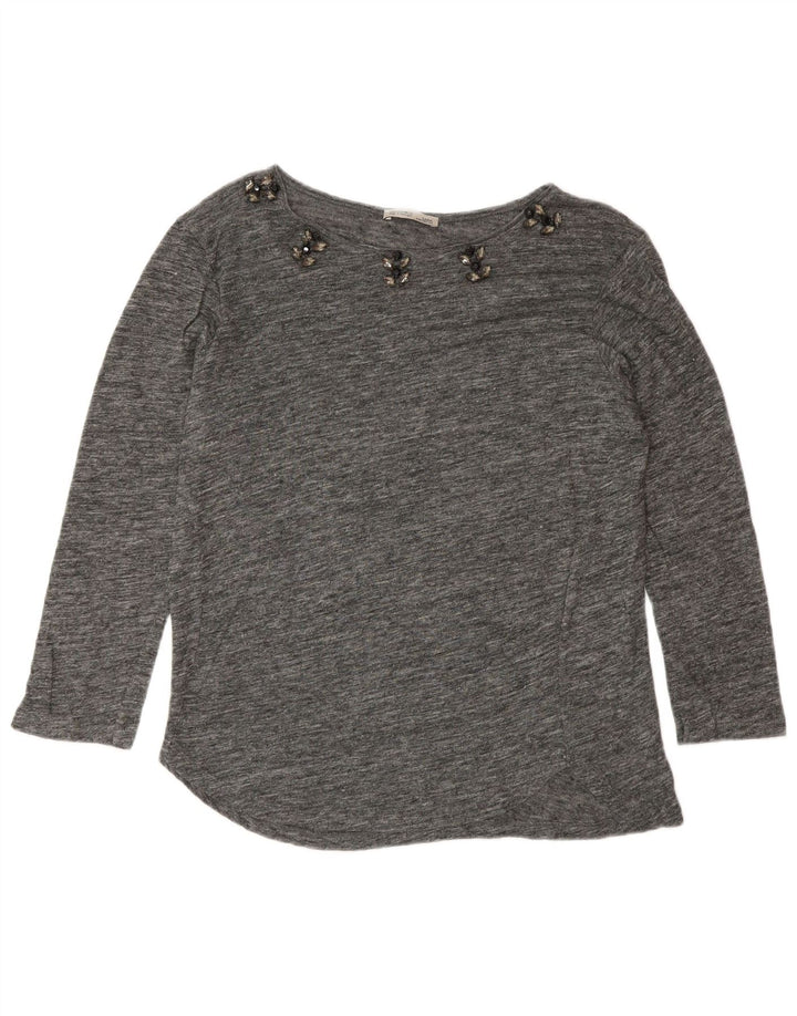 Zara Femme Top Manches 3/4 UK 14 Gris Moyen Moucheté