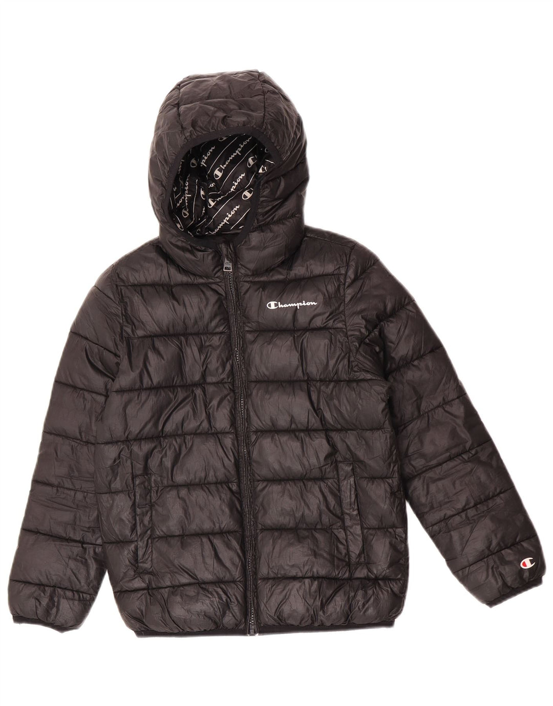 Champion Veste matelassée à capuche pour garçon 9-10 ans Noir moyen Polyester