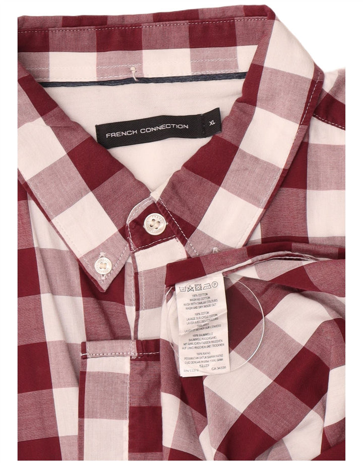 French Connection Chemise Homme XL Bordeaux Vichy Coton