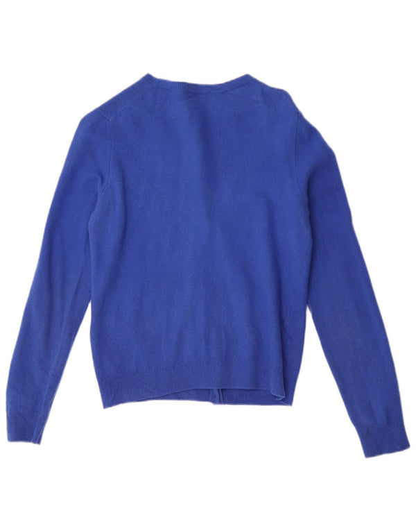 Benetton Femmes Crop Cardigan Pull UK 12 Bleu Moyen Laine Nouvelle
