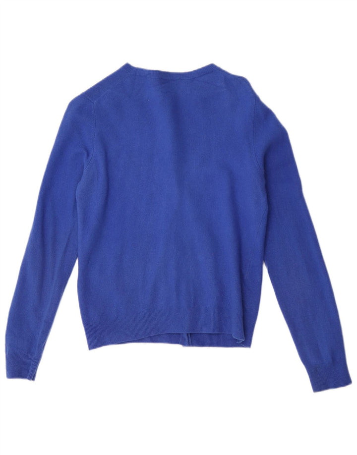 Benetton Femmes Crop Cardigan Pull UK 12 Bleu Moyen Laine Nouvelle