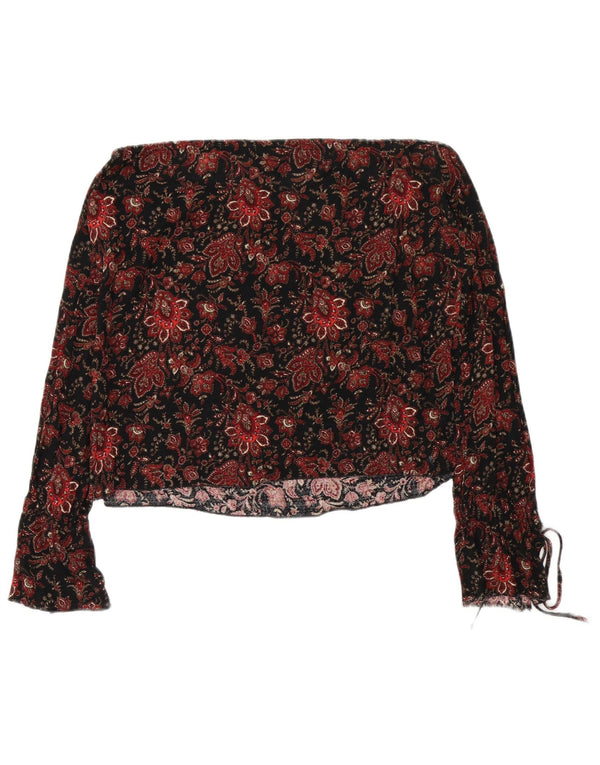 Zara Haut court à manches longues et épaules dénudées pour femme UK 16 Grand Noir Floral