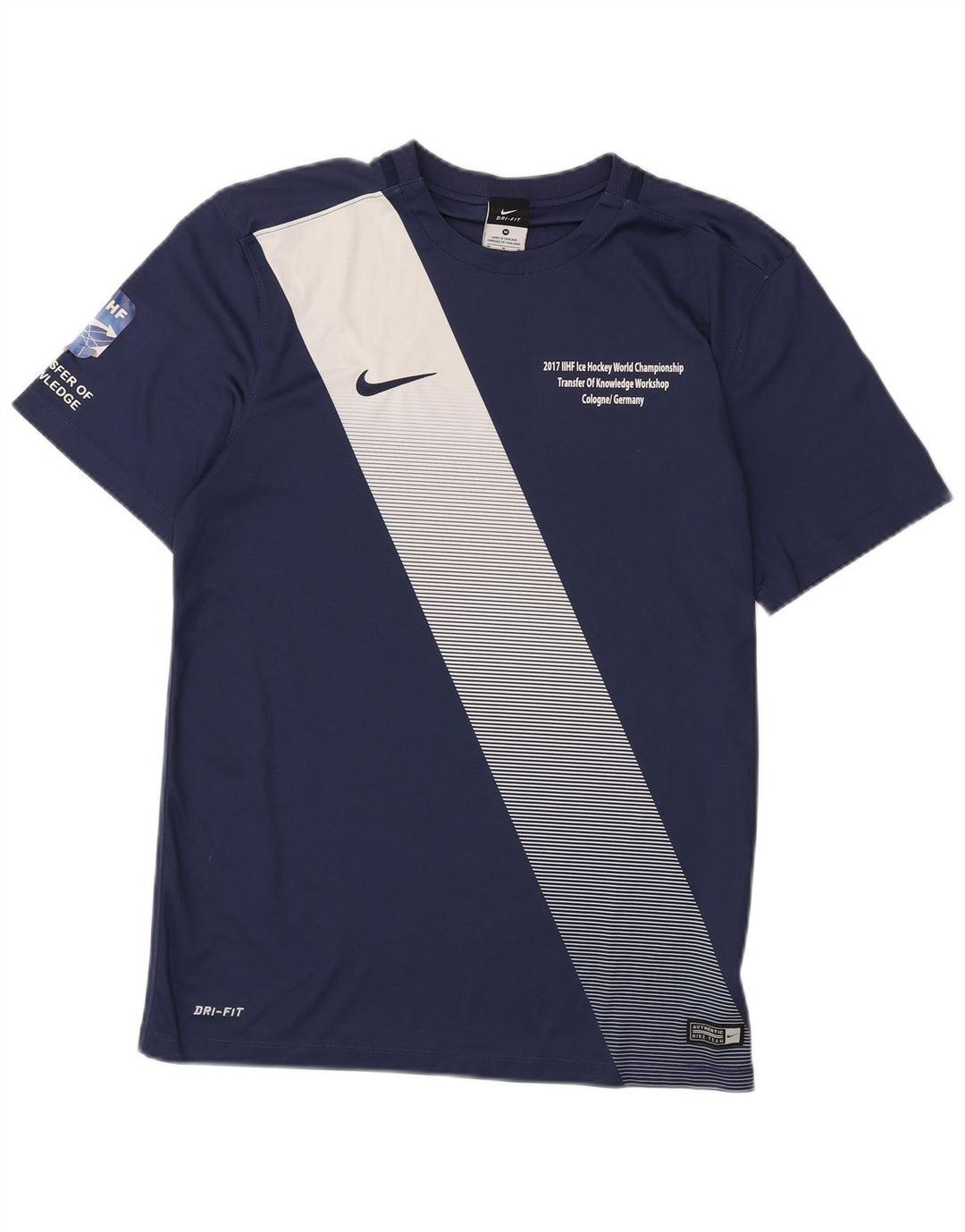 Nike Homme Dri Fit Graphic T-Shirt Top Bleu Marine Colorblock