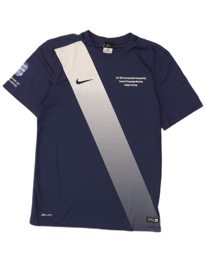 Nike Homme Dri Fit Graphic T-Shirt Top Bleu Marine Colorblock