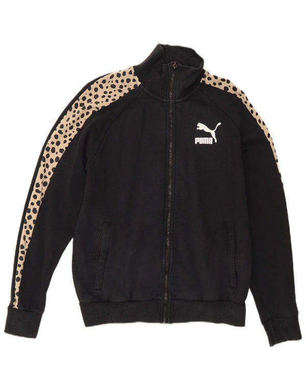 Puma Veste de survêtement surdimensionnée pour femme UK 10 Petit imprimé animal noir