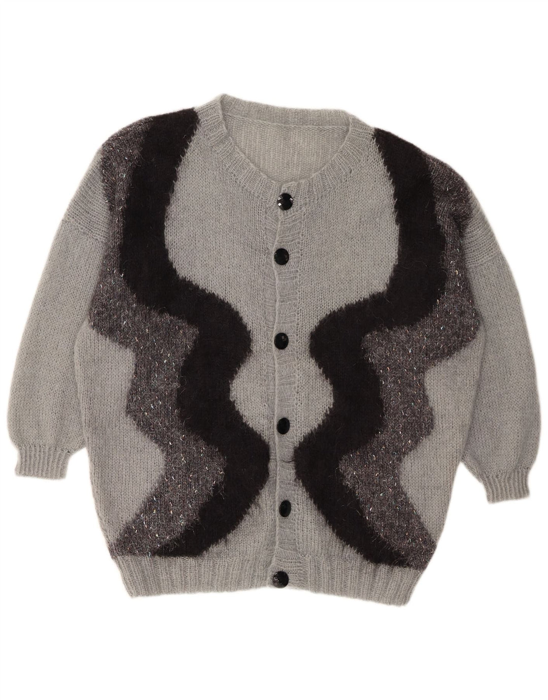 VINTAGE Pull Cardigan Femme UK 20 2XL Gris Colorblock