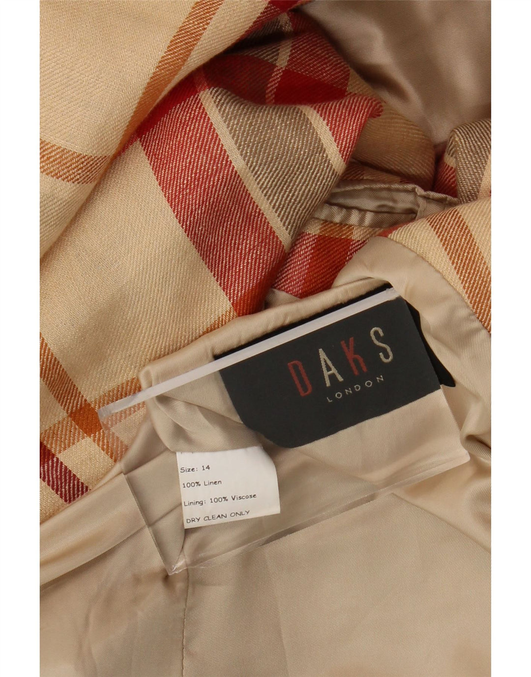 DAKS Veste Blazer 2 Boutons pour Femme UK 14 Grand Lin Beige à Carreaux