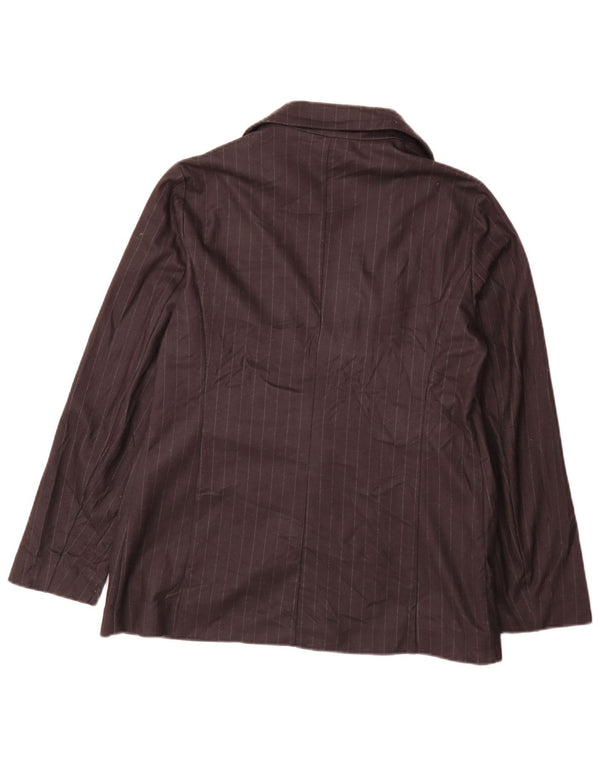 Benetton Veste Blazer 1 Bouton Femme UK 12 Moyen Noir Rayé Classique