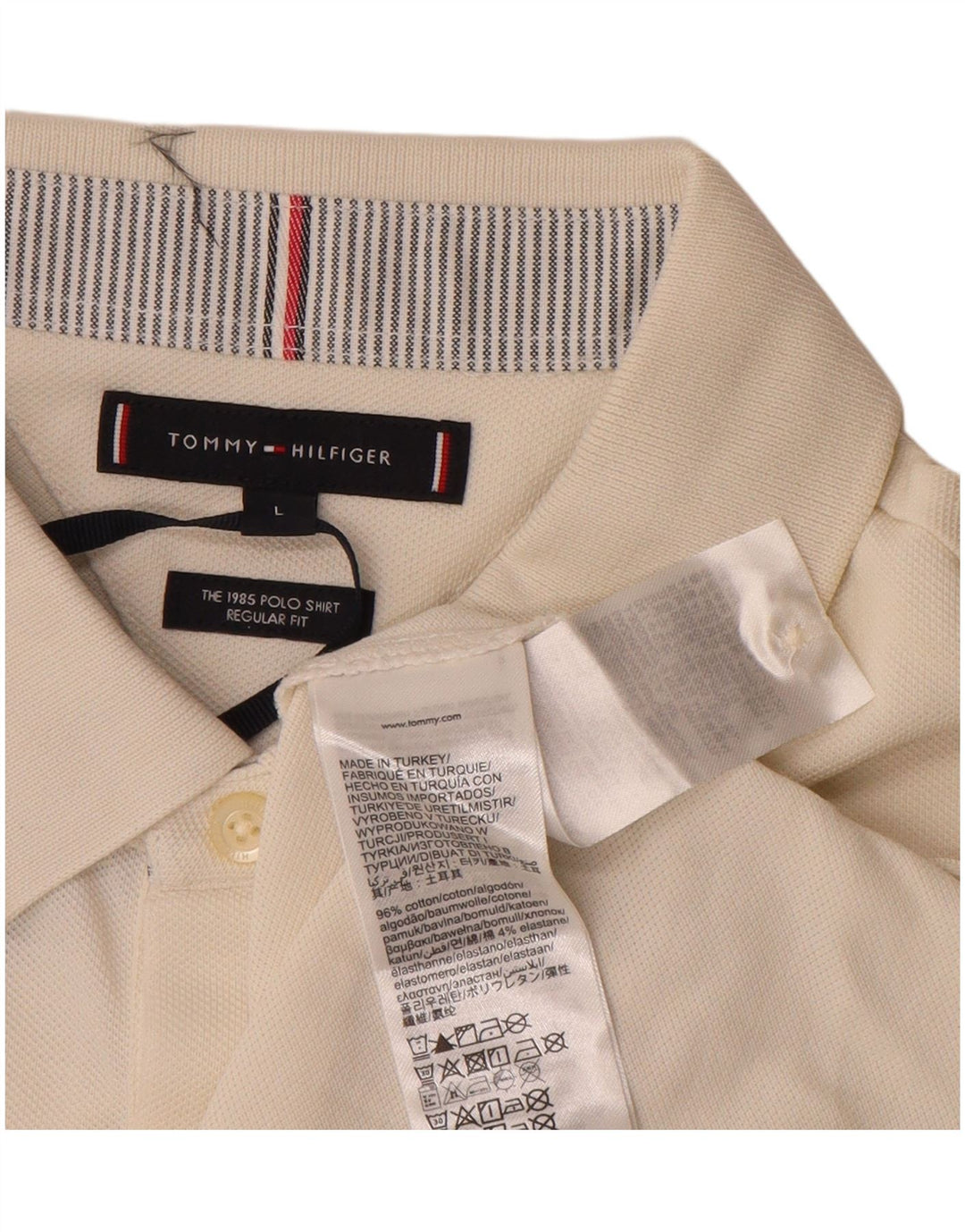 TOMMY HILFIGER Polo à manches longues coupe classique pour homme Large blanc cassé