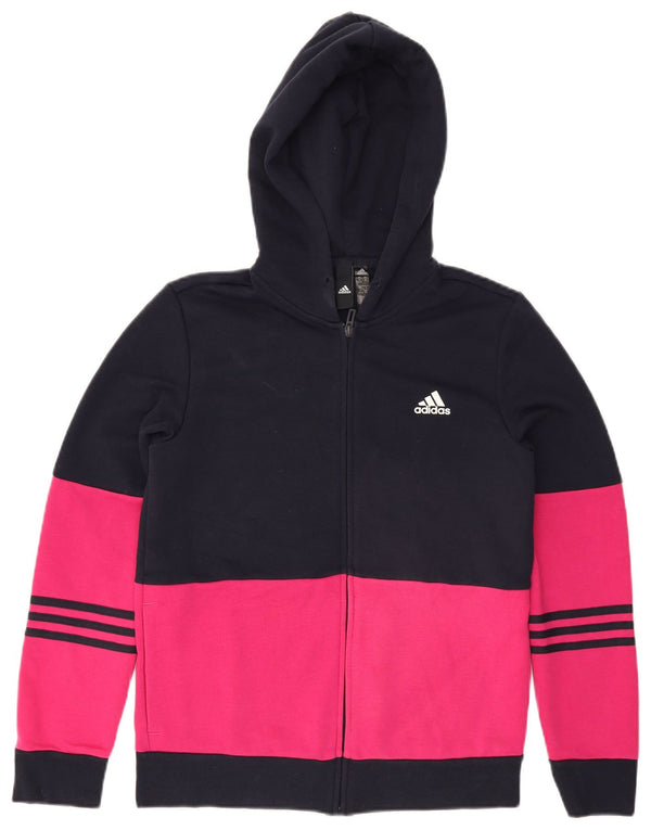 Adidas Pull à capuche zippé pour femme UK 12/14 Bleu marine moyen Colourblock