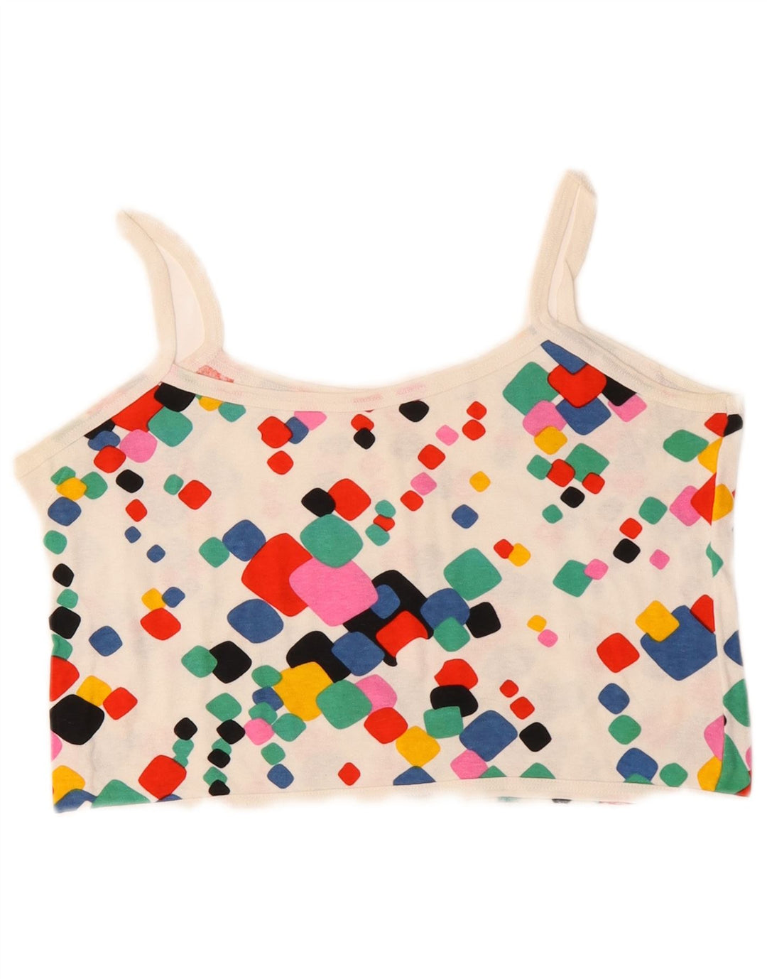 VINTAGE Femmes Crop Cami Top UK 10 Petit Géométrique Multicolore