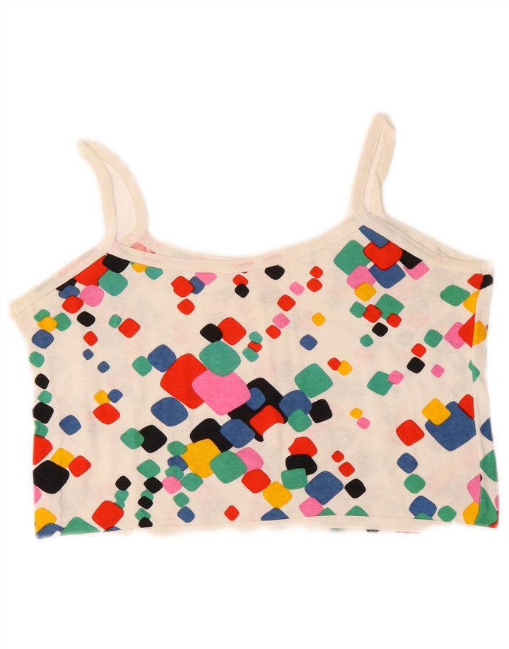 VINTAGE Femmes Crop Cami Top UK 10 Petit Géométrique Multicolore