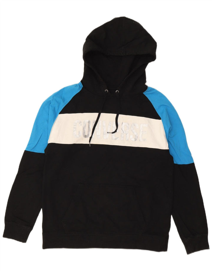 CONVERSE Pull à capuche graphique pour homme en coton color block noir moyen