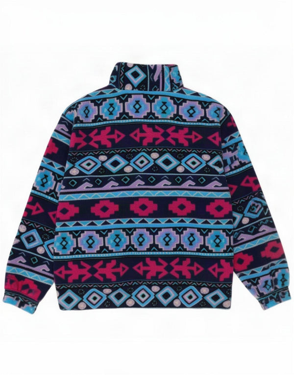 Vintage Mens Zip Neck Fleece Jumper Medium Multicoloured Geometric Winter