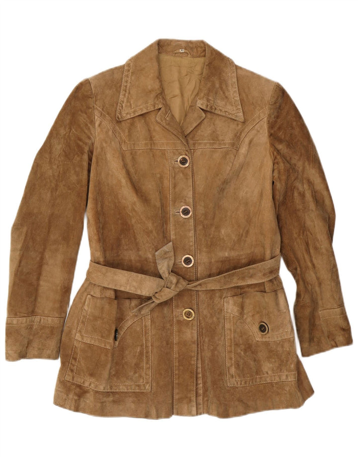 Veste en daim femme VINTAGE IT 46 grand cuir beige