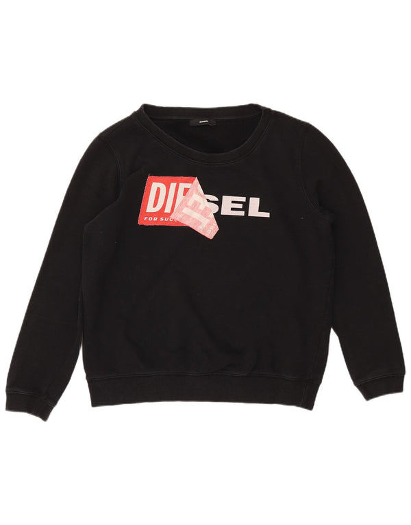 DIESEL Sweat-shirt graphique pour femme UK 14 en coton noir moyen
