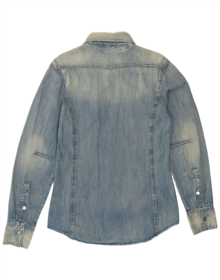 BENETTON Chemise en Jean Délavé à l'Acide Homme Bleu Moyen Coton