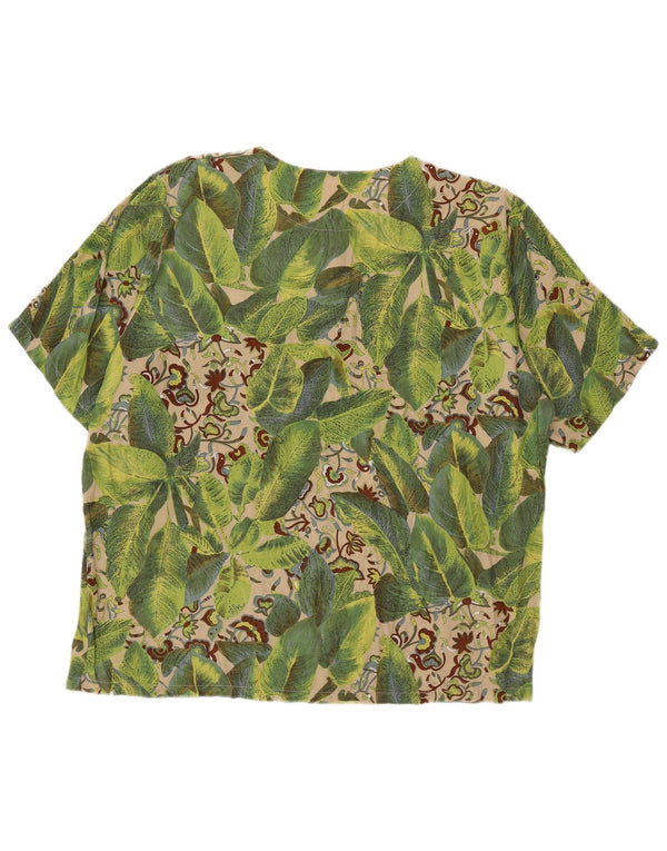 vintage Femmes Blouse Oversize Top UK 14 Polyester Floral Vert Moyen