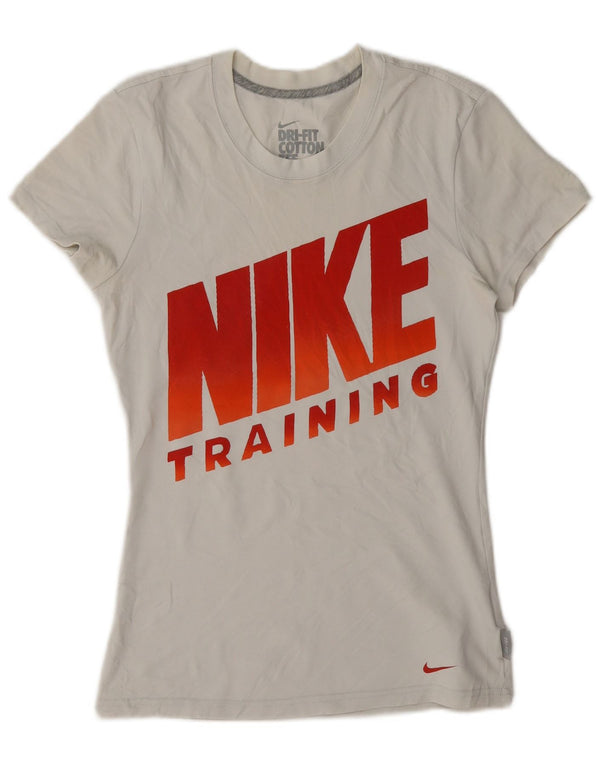 Nike T-shirt graphique Dri Fit pour femme UK 10 Petit coton blanc