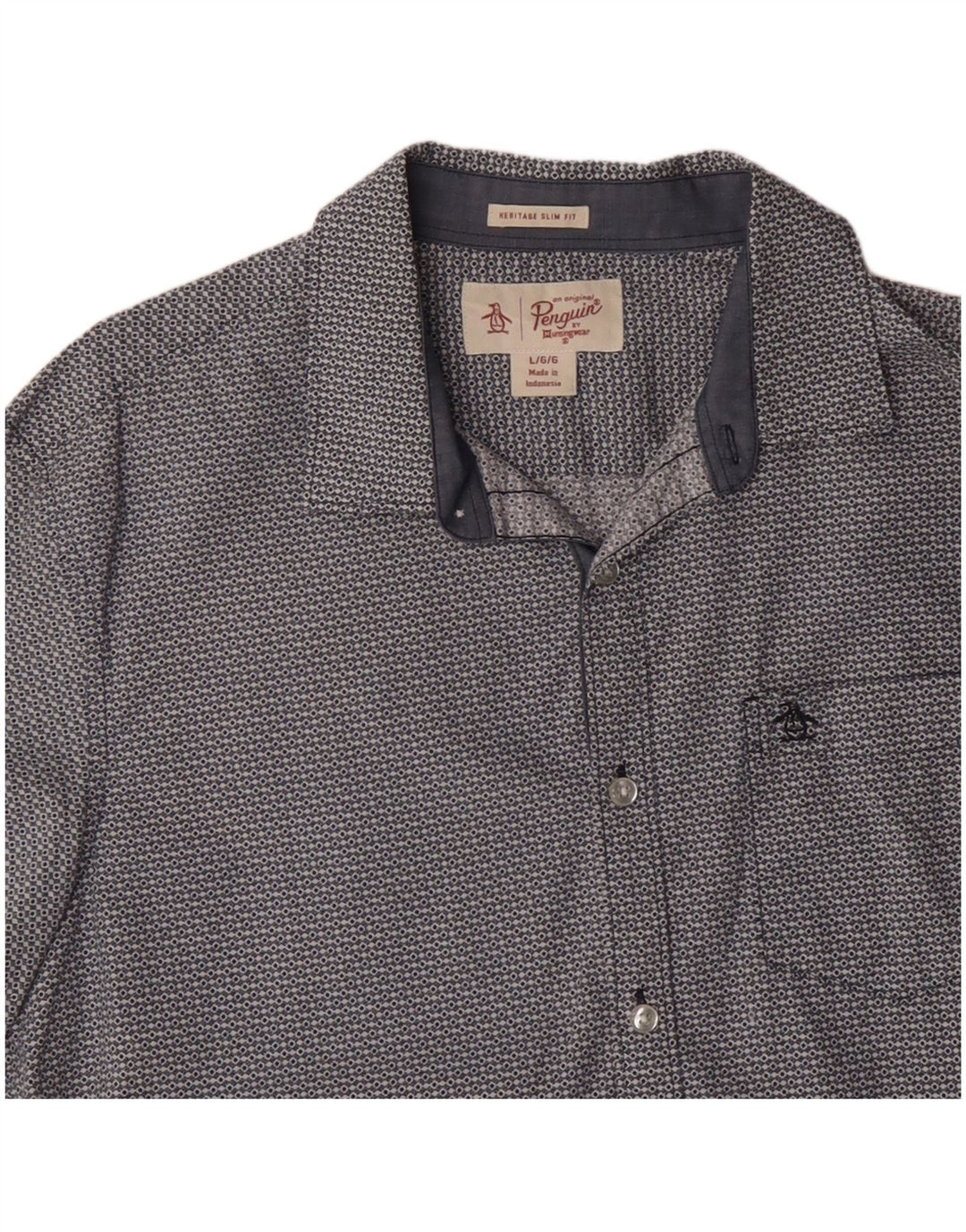 PENGUIN Chemise Heritage Slim Fit à Manches Courtes Homme Bleu Géométrique Grand