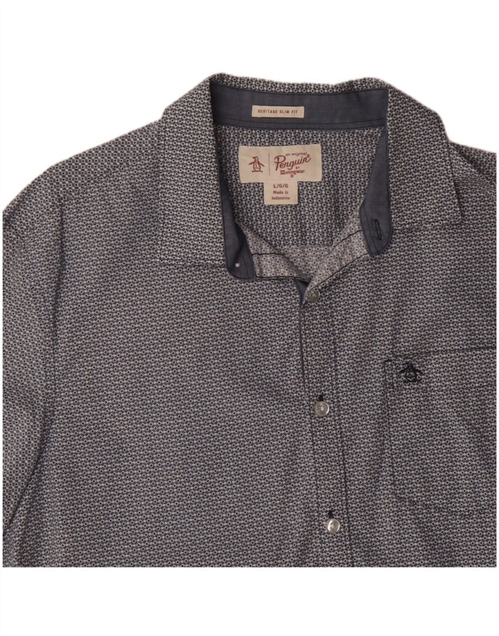 PENGUIN Chemise Heritage Slim Fit à Manches Courtes Homme Bleu Géométrique Grand