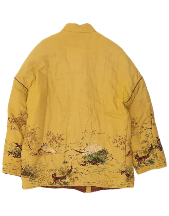veste rembourrée femme vintage UK 16 Grand polyester imprimé animal jaune