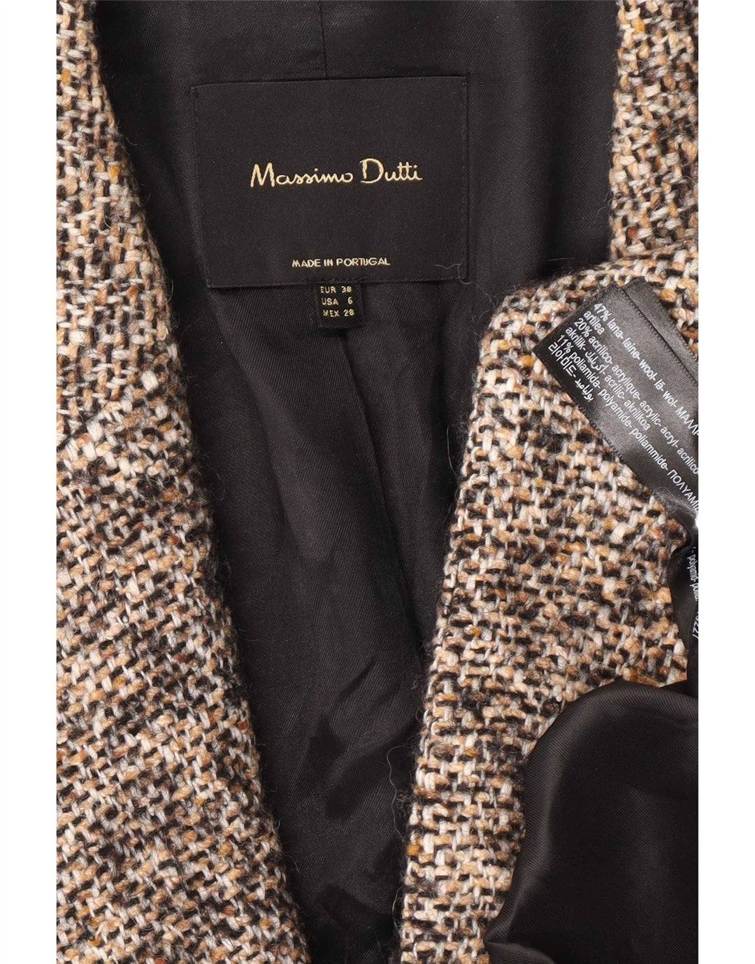 Massimo Dutti Pardessus à manches 3/4 pour femme EU 38 Petit Marron Moucheté