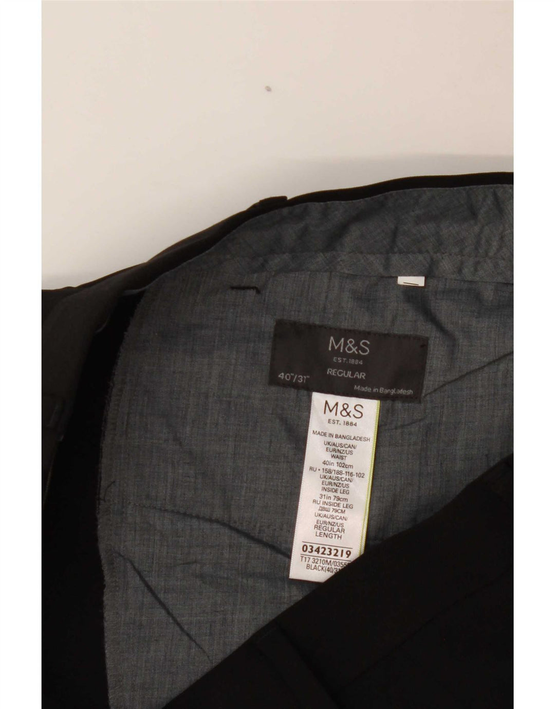 Marks & Spencer Pantalon de costume classique pour homme W40 L31 Noir Polyester