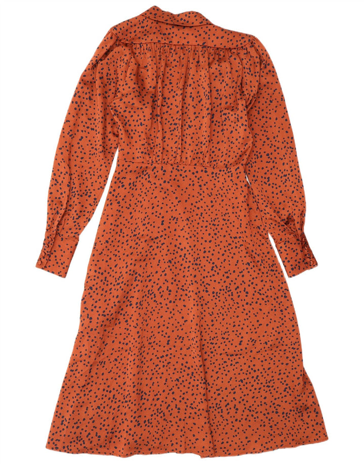 FRNCH Robe longue à manches longues pour femme UK 40 Petit polyester à pois orange