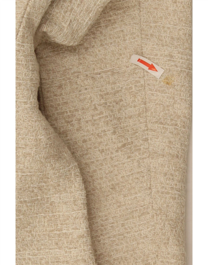 Zara Veste Blazer Ouverte Femme UK 12 Coton Chiné Beige Moyen