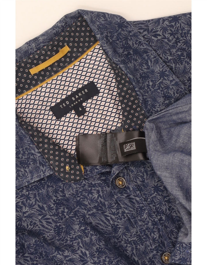 TED BAKER Chemise Homme Taille 4 Grand Coton Floral Bleu Marine