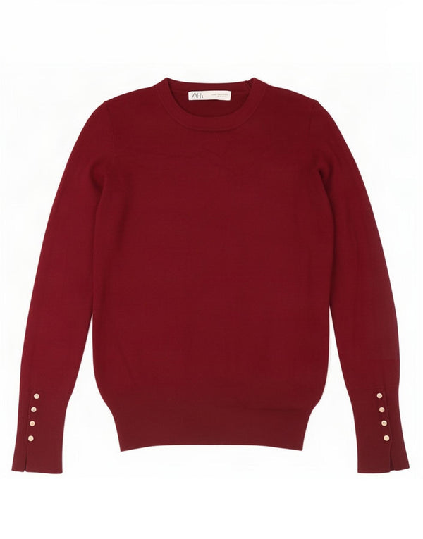 Zara Pull ras du cou pour femme UK 8 Small Viscose Bordeaux