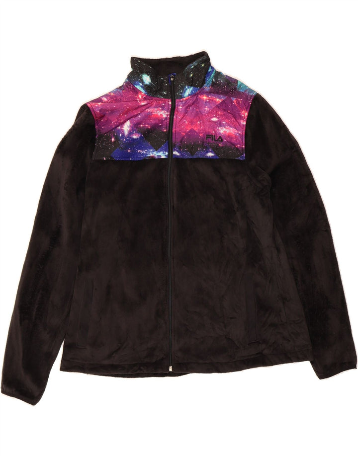 FILA Womens Fleece Jacket UK 16 Large Black Colourblock Polyester Vintage Fila and Second-Hand Fila from Messina Hembry 