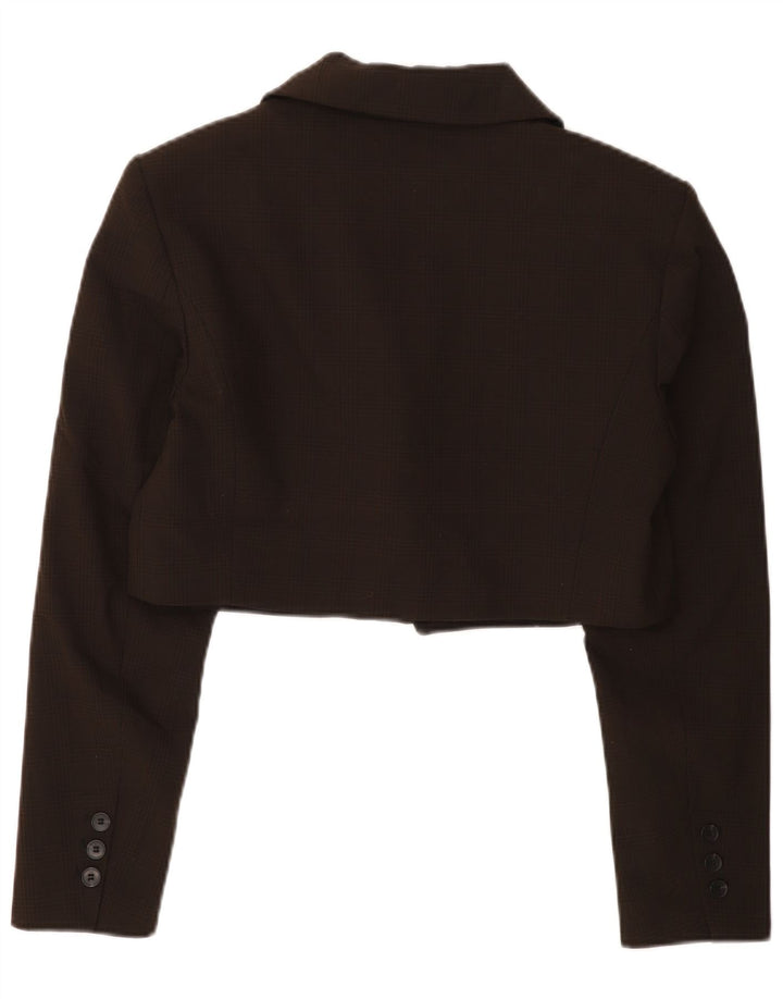 Zara Womens Crop 1 Button Blazer Jacket UK 16 Grand Marron à Carreaux Polyester