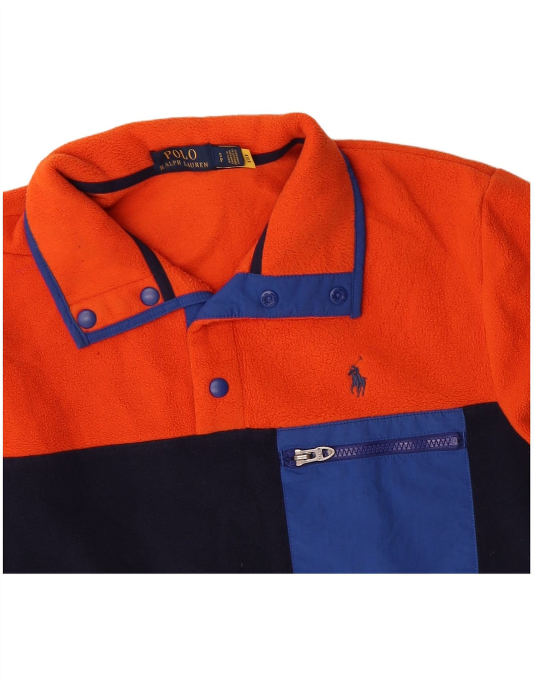 POLO RALPH LAUREN Pull en polaire à col boutonné pour homme Small Orange Colourblock
