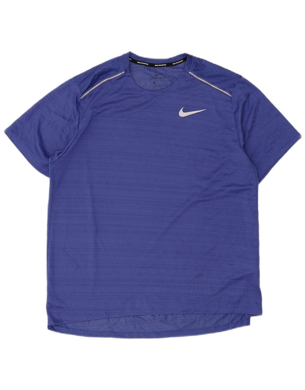 Nike Hommes Dri Fit T-Shirt Haut XL Bleu Rayé Polyester