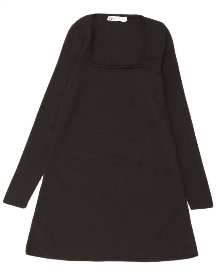 Zara Robe trapèze à manches longues pour femme UK 10 Petit Noir Polyester