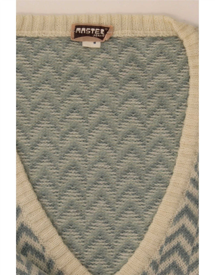 Master Pull col V pour femme UK 14 Chevron bleu moyen