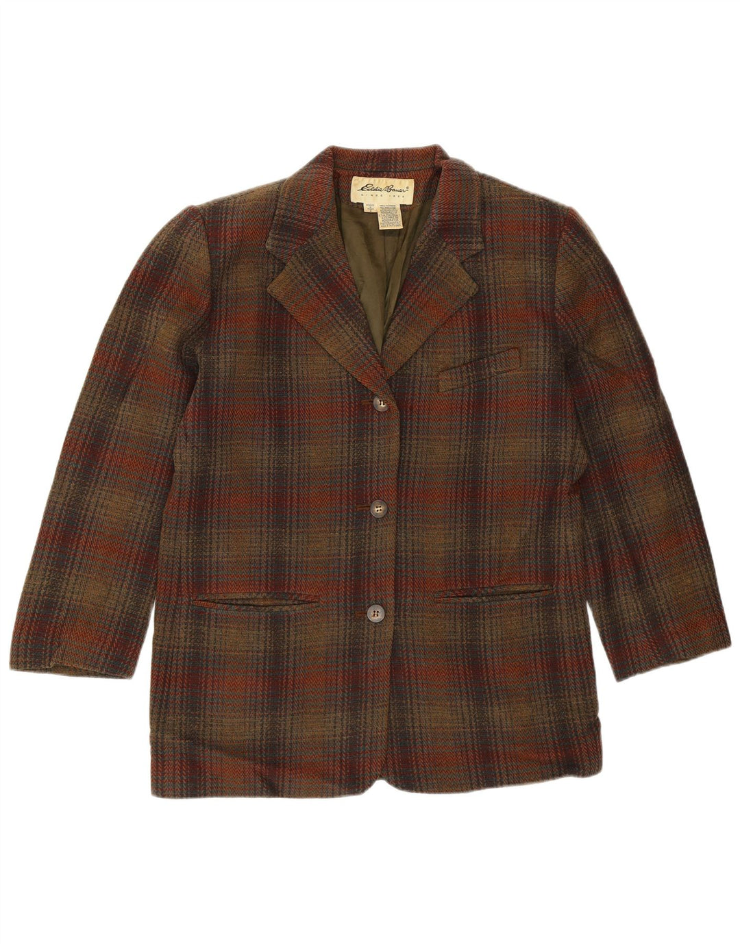 Eddie Bauer Veste blazer à 3 boutons pour femme UK 14 en laine à carreaux marron moyen