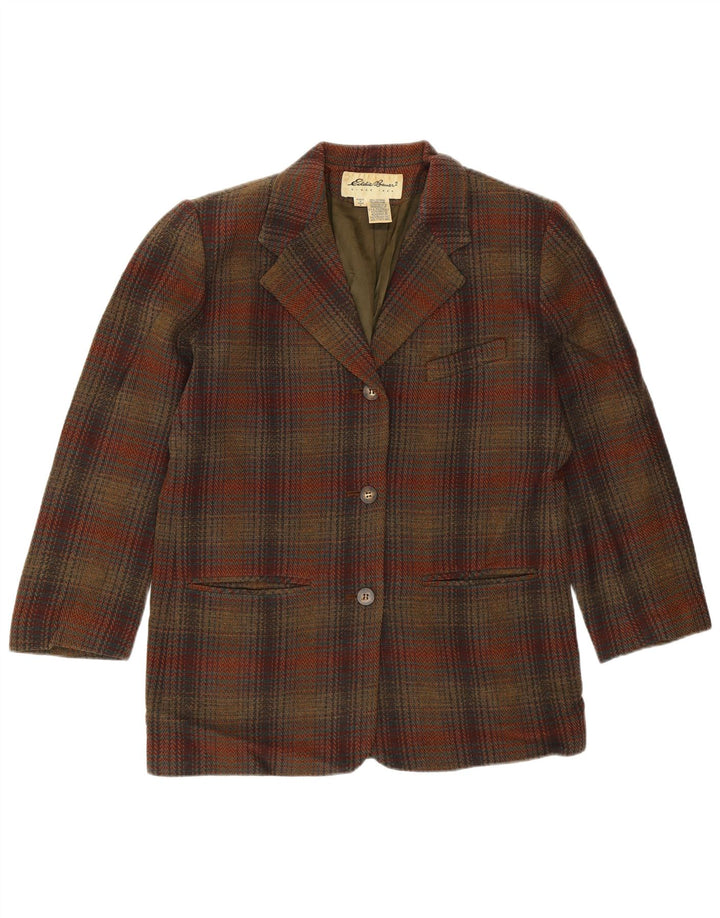 Eddie Bauer Veste blazer à 3 boutons pour femme UK 14 en laine à carreaux marron moyen